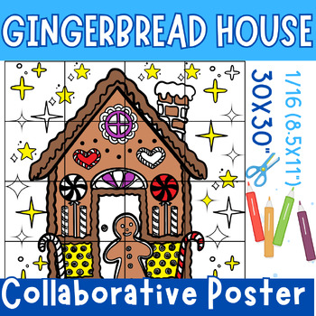 Preview of Gingerbread Hous Collaborative Coloring poster Bulletin Board or Door Decoration