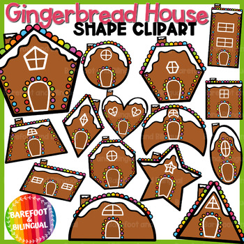 Preview of Gingerbread House Clipart | 2D Shapes | Christmas Clipart