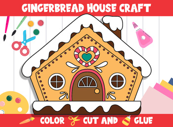 Preview of Gingerbread House Craft Activity - Color, Cut, and Glue for PreK to 2nd Grade