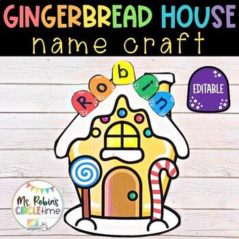 Preview of Gingerbread House Craft - EDITABLE Name Craft for Preschool and Kindergarten