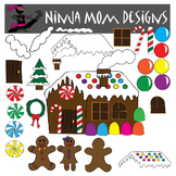 Gingerbread House Kit Clip Art in Color and Black Line