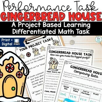 Preview of Gingerbread House Math Activity Winter Performance Task Project PBL 3rd 4th 5th