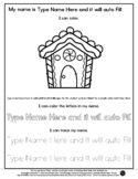 Gingerbread House - Name Tracing & Coloring Editable Sheet