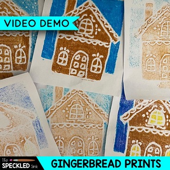 Preview of Gingerbread House Printmaking Art Lesson with Video Demo. Marker Prints
