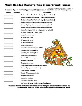 Preview of Gingerbread House Supply List