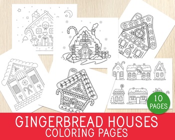 Preview of Gingerbread Houses Coloring Pages, Christmas Coloring Sheets, Holiday Activity