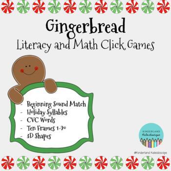 Preview of Gingerbread Literacy and Math Click Games (Kindergarten) Google Slides