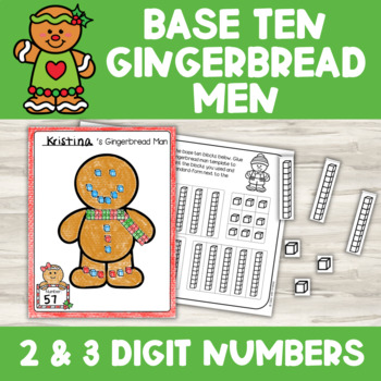 Preview of Gingerbread Man Base 10 Ten Blocks Math Craft Place Value | Christmas Winter 2nd