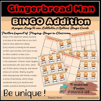 Preview of Gingerbread Man | Christmas BINGO | Addition | Editable  | Options
