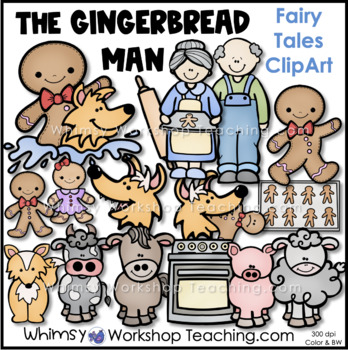 Preview of Gingerbread Man Fairy Tales Clip Art Images Color Black White