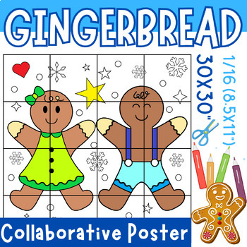 Preview of Gingerbread Craft : Collaborative Coloring Page Poster • December bulletin board