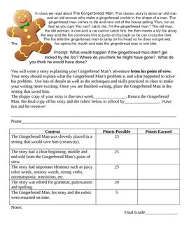 Preview of Gingerbread Man Creative Writing with Rubric
