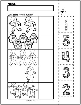 gingerbread man cut match worksheets numbers 1 5 by prekautism