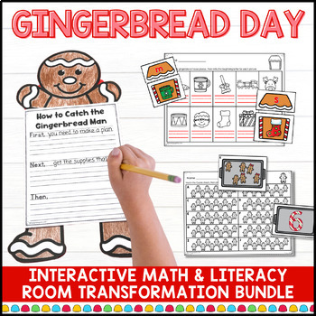 Preview of Gingerbread Man Day an Interactive Math and Literacy Room Transformation BUNDLE