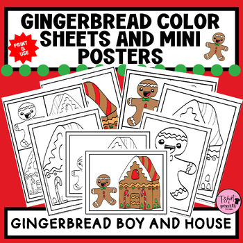 Preview of Gingerbread Man Gingerbread House Cookies|Christmas Color Sheets & Mini Posters