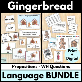 Preview of Gingerbread Man Language Bundle with Prepositions & WH Questions