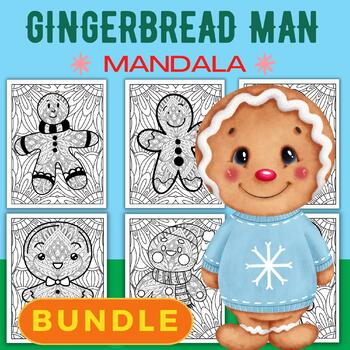 Preview of Gingerbread Man Mandala Coloring Pages Bundle - November December Activities