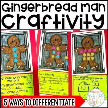 Preview of Gingerbread Man Math Craft Differentiated-Craftivity Add, Subtract, Count & More