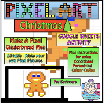 Preview of Gingerbread Man Pixel Art - For Beginners Google Sheets: Editable