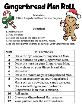Gingerbread Man Roll - A December Math/Art Activity to Practice Adding ...