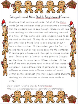 Preview of Gingerbread Man Sightword Game
