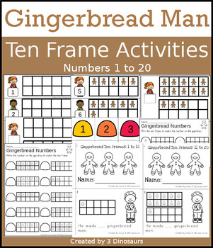 Gingerbread Man Ten Frame Activities 1 20 By 3 Dinosaurs Tpt