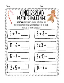 Preview of Gingerbread Math Challenge Worksheet