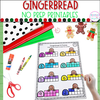 Preview of Gingerbread Math and Literacy Christmas No Prep Holiday Kindergarten Printables