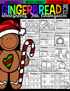 Preview of Gingerbread Man Math and Literacy Worksheets Printables Kindergarten