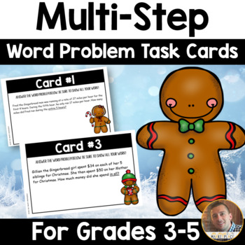 Preview of Gingerbread Multi Step Word Problem Task Cards FREEBIE Fourth and Fifth grades