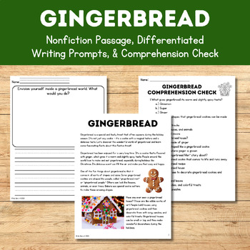 Preview of Gingerbread (Nonfiction Passage, Writing Prompts, & Comprehension Check) Holiday