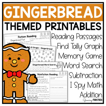 Preview of Gingerbread Printables December Math ELA for 1st Grade