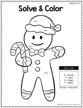 Gingerbread Solve & Color Activity Worksheets - Early Years Addition to 10