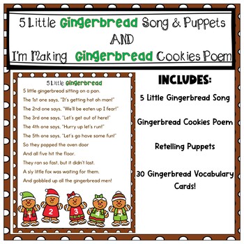 Preview of Gingerbread Song, Poem, Retelling Puppets & Vocab Cards PreK & K