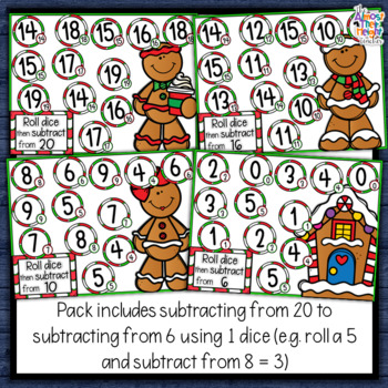 Gingerbread Subtraction Bump Games using 1 dice - 15 game boards