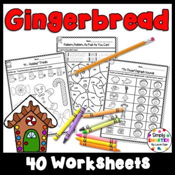 Preview of Gingerbread Themed Kindergarten Math and Literacy Worksheets and Activities
