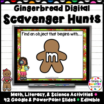 Preview of Gingerbread Themed Math, Literacy, and Science DIGITAL Scavenger Hunts