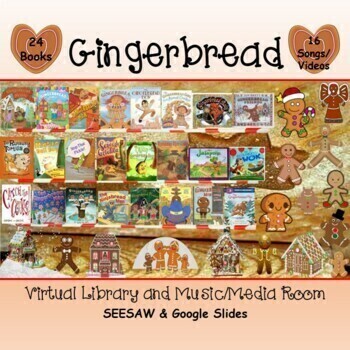 Preview of Gingerbread Virtual Library & Music/Media Room - SEESAW & Google Slides