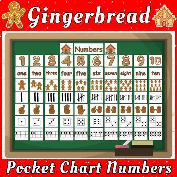 Preview of Gingerbread Winter Number Recognition Center Math Pocket Chart Activities 1-10