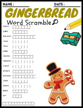 Gingerbread Word Scramble Puzzle Worksheets Activities For Kids | TPT