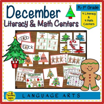 Preview of December Literacy & Math Centers: Gingerbread & Trees Theme