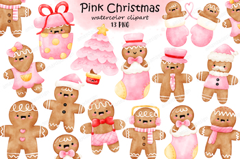 Preview of Gingerbread clipart, Cookies Christmas Clipart, Pink Christmas