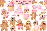 Gingerbread clipart, Cookies Christmas Clipart, Pink Christmas