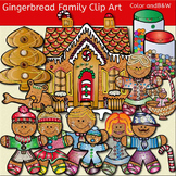 Gingerbread family clip art -Color and B&W.