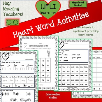 Preview of Christmas Heart Word Activities! Aligns with UFLI 1-44 - 24 worksheets! No prep