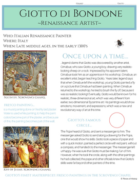 Preview of Giotto di Bondone: Italian Renaissance Artist {no prep}