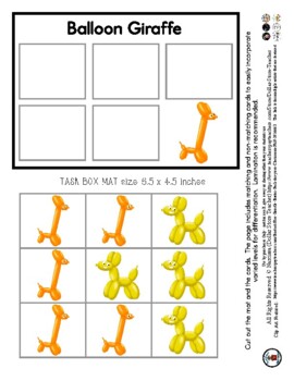 Giraffe Balloon Animal - Task Box Mat 1:1 Object Matching #60CentFinds 1 Pg  *ag