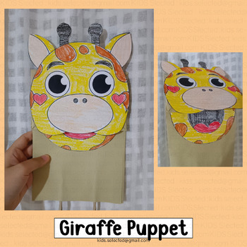 Preview of Giraffe Craft Puppet Activities Zoo Animals Paper Bag Template Safari Jungle Fun