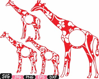 Giraffe circle frames flower Safari Monogram svg school Clipart