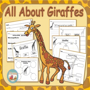 Preview of All About Giraffes, Writing Prompts, Graphic Organizers, Diagrams, K, 1st, 2nd